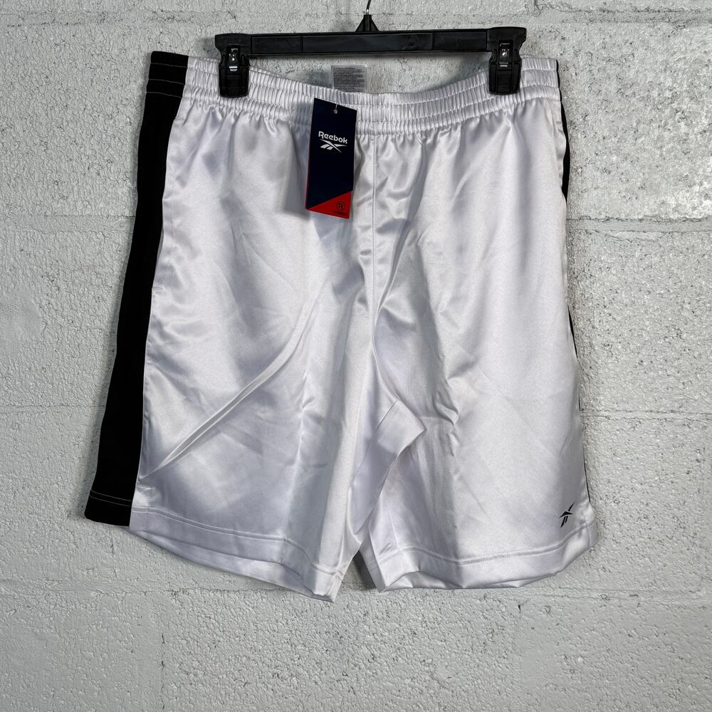 Reebok Men's Regular-Fit Mesh-Panel Satin Basketball Shorts, white/black XL
